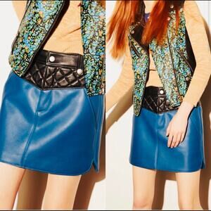 Coach Blue Curved Calf Leathers Skirt